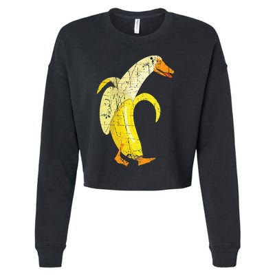 Funny Duck Banana Farm Animal Pun Distressed Design Cropped Pullover Crew