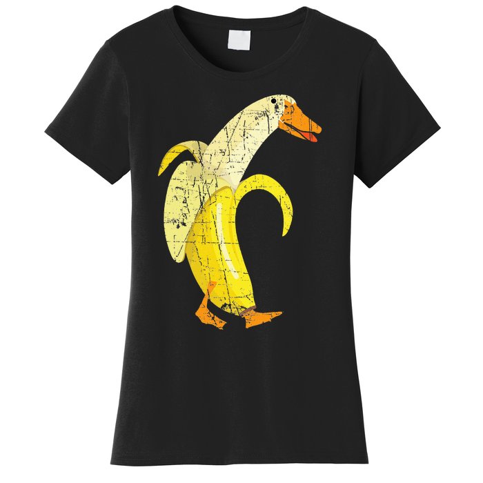 Funny Duck Banana Farm Animal Pun Distressed Design Women's T-Shirt