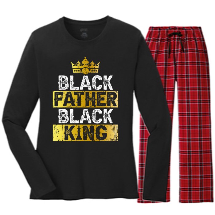 Fathers Day Black Father Black King African American Dad Women's Long Sleeve Flannel Pajama Set 