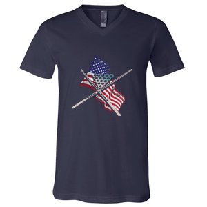 Father's Day Billiards Usa Flag Pool Player Gift For Dad V-Neck T-Shirt