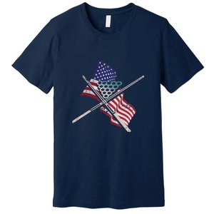 Father's Day Billiards Usa Flag Pool Player Gift For Dad Premium T-Shirt