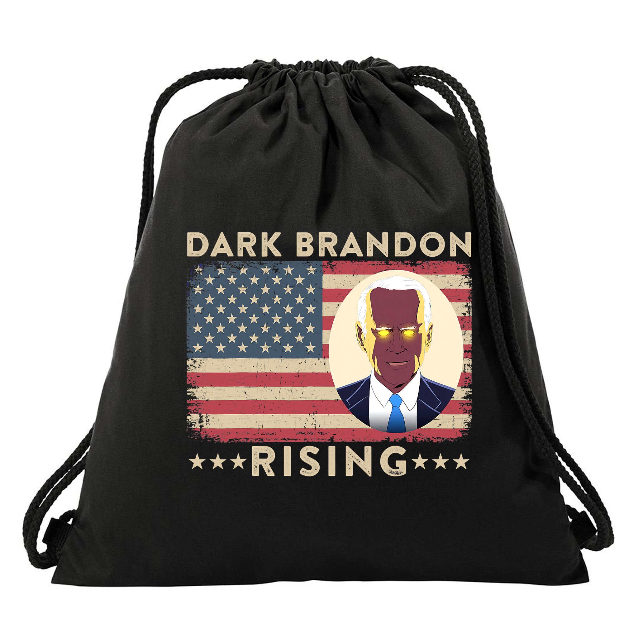 Funny Dark Brandon Is Rising Pro Biden USA Flag Drawstring Bag