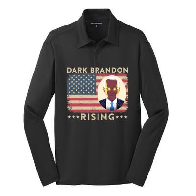 Funny Dark Brandon Is Rising Pro Biden USA Flag Silk Touch Performance Long Sleeve Polo