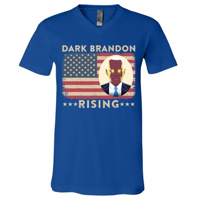 Funny Dark Brandon Is Rising Pro Biden USA Flag V-Neck T-Shirt