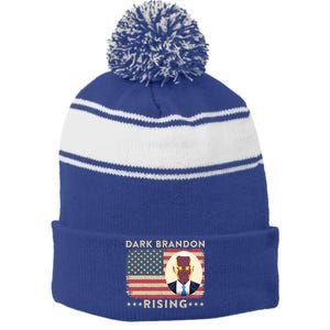 Funny Dark Brandon Is Rising Pro Biden USA Flag Stripe Pom Pom Beanie