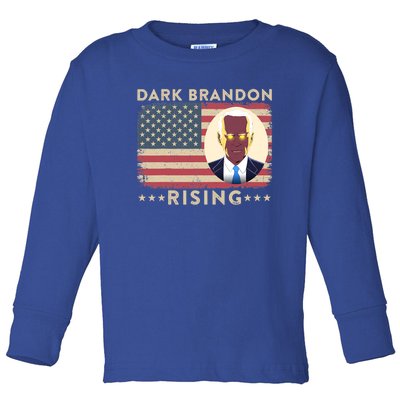 Funny Dark Brandon Is Rising Pro Biden USA Flag Toddler Long Sleeve Shirt