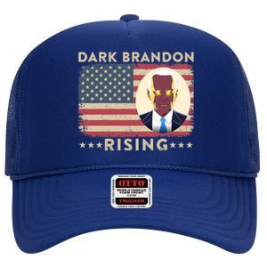 Funny Dark Brandon Is Rising Pro Biden USA Flag High Crown Mesh Back Trucker Hat