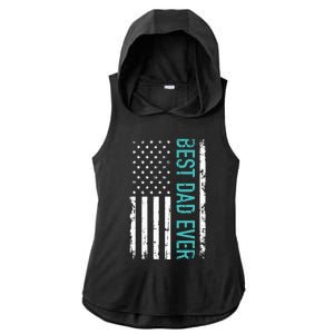 Fathers Day Best Dad Ever With US American Flag Ladies PosiCharge Tri-Blend Wicking Draft Hoodie Tank