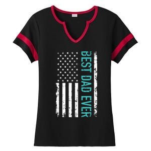 Fathers Day Best Dad Ever With US American Flag Ladies Halftime Notch Neck Tee