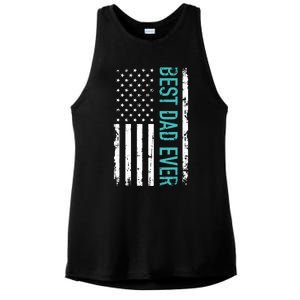 Fathers Day Best Dad Ever With US American Flag Ladies PosiCharge Tri-Blend Wicking Tank