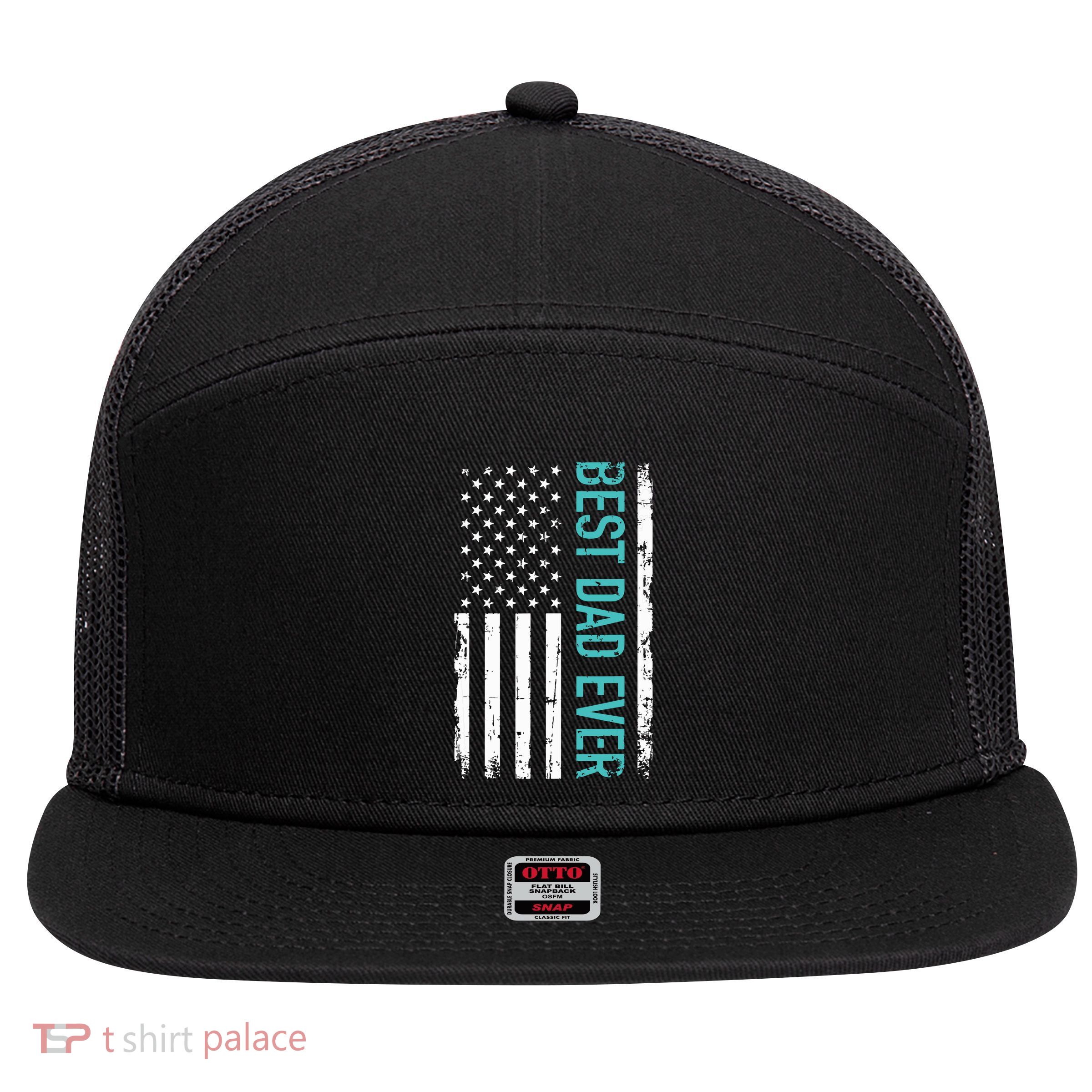 Fathers Day Best Dad Ever With US American Flag 7 Panel Mesh Trucker Snapback Hat
