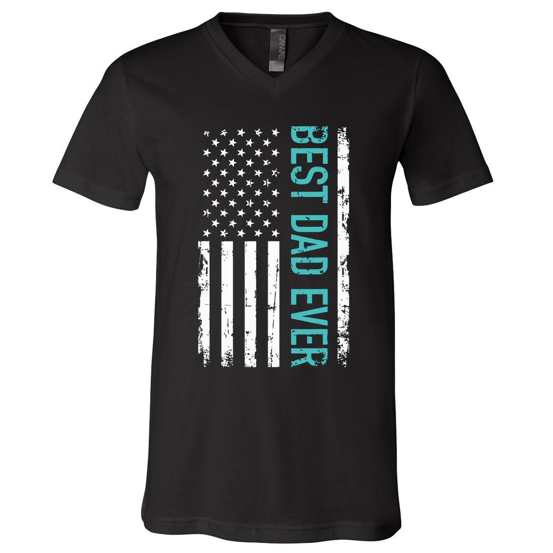 Fathers Day Best Dad Ever With US American Flag V-Neck T-Shirt