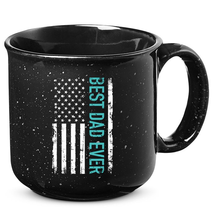 Fathers Day Best Dad Ever With US American Flag 15oz Campfire Ceramic Mug