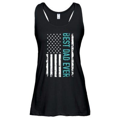 Fathers Day Best Dad Ever With US American Flag Ladies Essential Flowy Tank