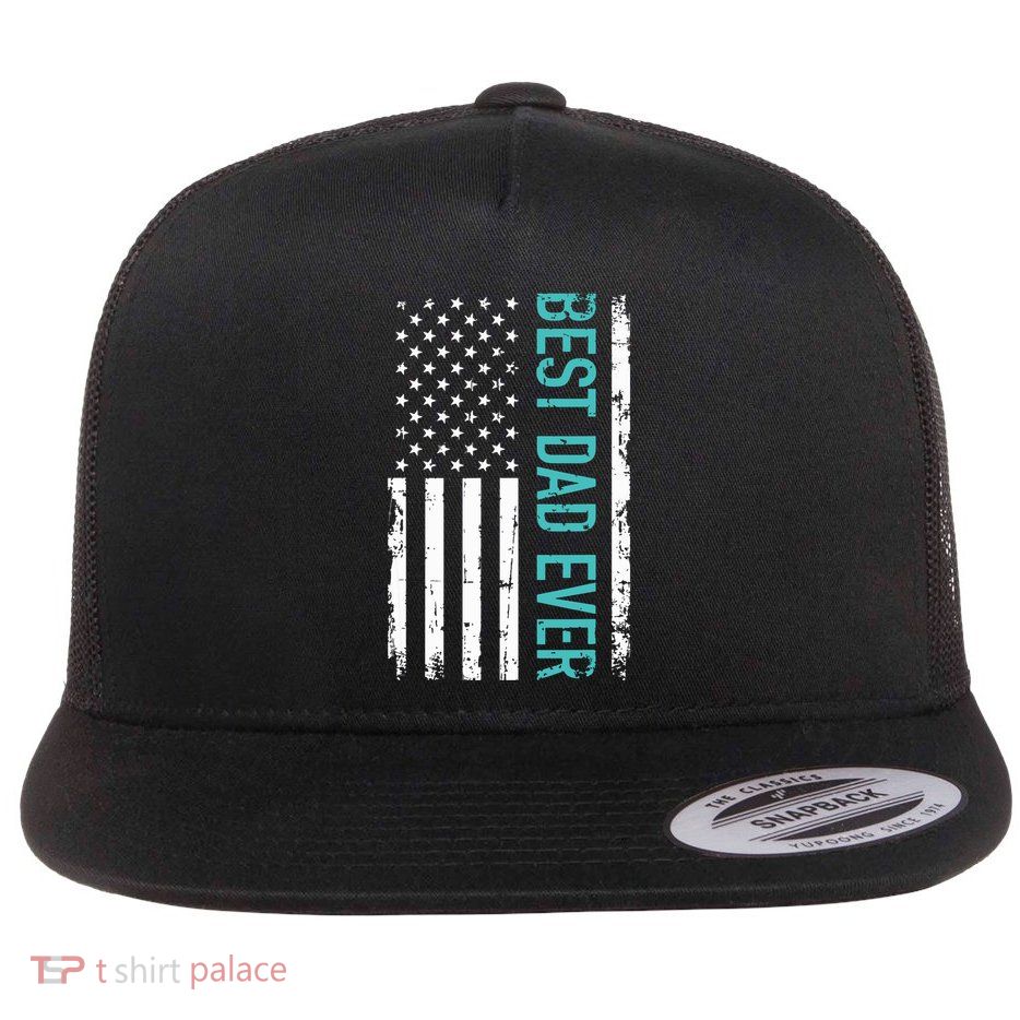 Fathers Day Best Dad Ever With US American Flag Flatbill Hat