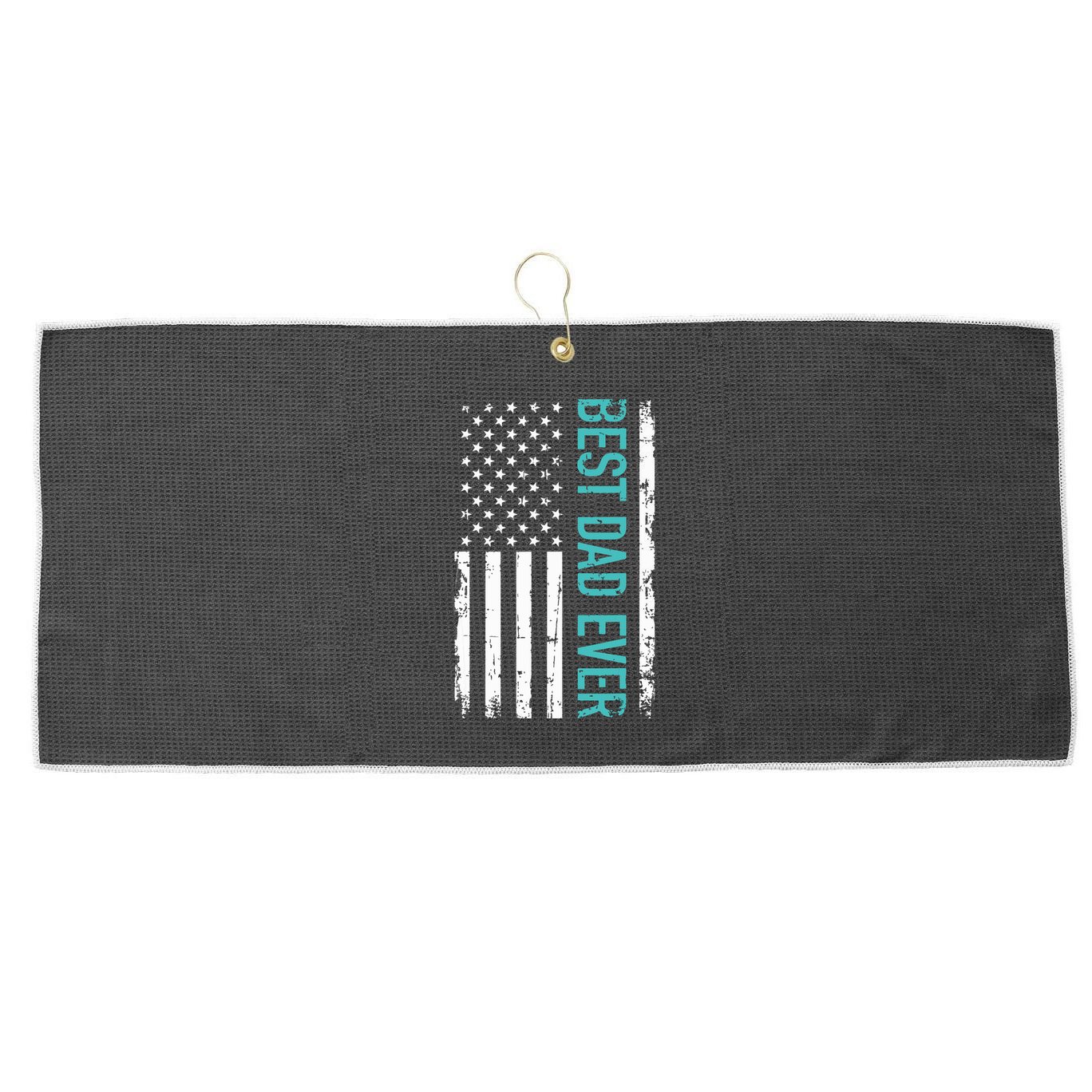 Fathers Day Best Dad Ever With US American Flag Large Microfiber Waffle Golf Towel