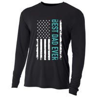 Fathers Day Best Dad Ever With US American Flag Cooling Performance Long Sleeve Crew