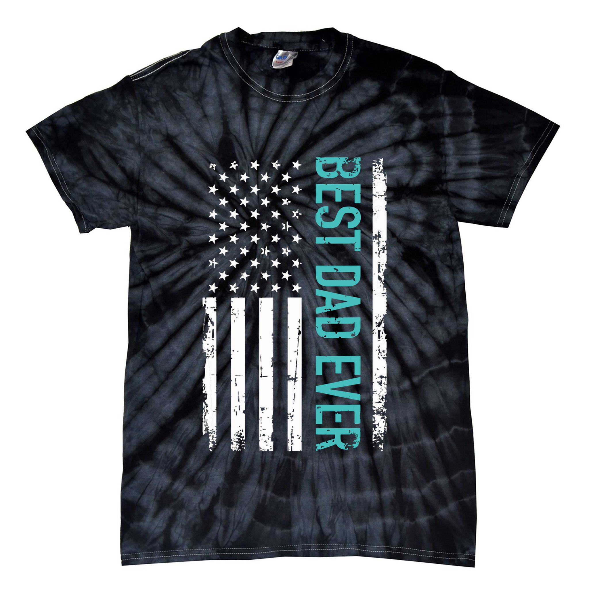 Fathers Day Best Dad Ever With US American Flag Tie-Dye T-Shirt