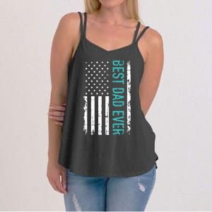 Fathers Day Best Dad Ever With US American Flag Women's Strappy Tank