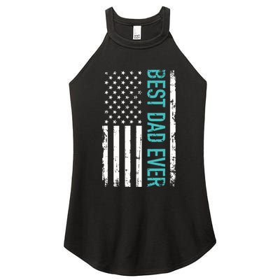 Fathers Day Best Dad Ever With US American Flag Women's Perfect Tri Rocker Tank