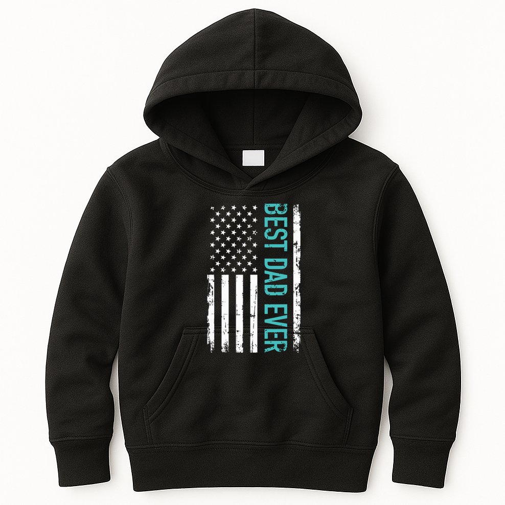 Fathers Day Best Dad Ever With US American Flag Kids Hoodie