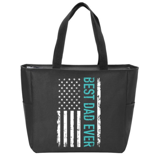 Fathers Day Best Dad Ever With US American Flag Zip Tote Bag
