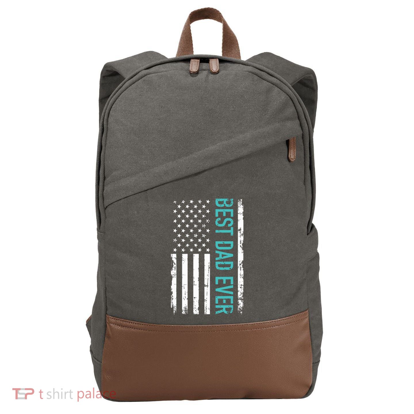 Fathers Day Best Dad Ever With US American Flag Cotton Canvas Backpack