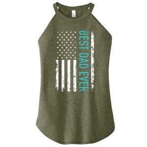 Fathers Day Best Dad Ever With US American Flag Women's Perfect Tri Rocker Tank