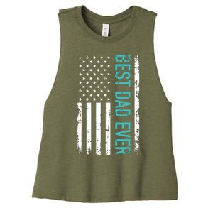 Fathers Day Best Dad Ever With US American Flag Women's Racerback Cropped Tank