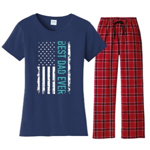 Fathers Day Best Dad Ever With US American Flag Women's Flannel Pajama Set