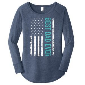 Fathers Day Best Dad Ever With US American Flag Women's Perfect Tri Tunic Long Sleeve Shirt