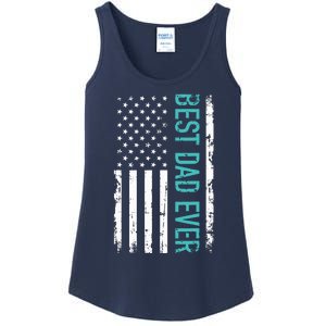 Fathers Day Best Dad Ever With US American Flag Ladies Essential Tank