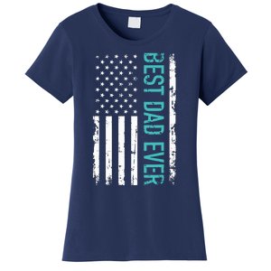 Fathers Day Best Dad Ever With US American Flag Women's T-Shirt