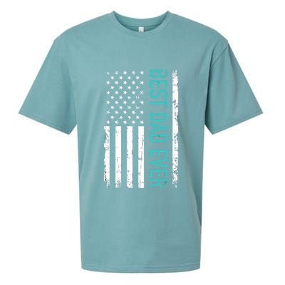 Fathers Day Best Dad Ever With US American Flag Sueded Cloud Jersey T-Shirt