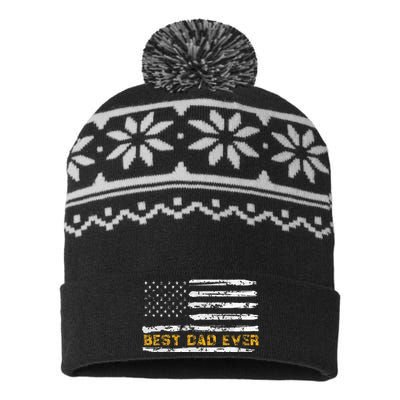 Fathers Day Best Dad Ever With US American Flag USA-Made Snowflake Beanie