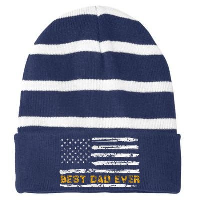 Fathers Day Best Dad Ever With US American Flag Striped Beanie with Solid Band