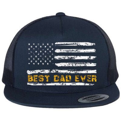 Fathers Day Best Dad Ever With US American Flag Flat Bill Trucker Hat