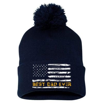 Fathers Day Best Dad Ever With US American Flag Pom Pom 12in Knit Beanie