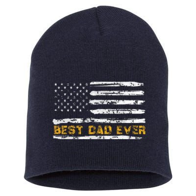 Fathers Day Best Dad Ever With US American Flag Short Acrylic Beanie