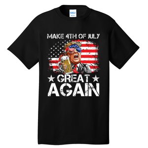 Funny Drinking Beer Team Make 4th Of July Great Again Tall T-Shirt