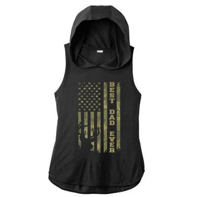 FatherS Day Best Dad Ever Vintage Camo Usa Flag Deer Hunter Ladies PosiCharge Tri-Blend Wicking Draft Hoodie Tank