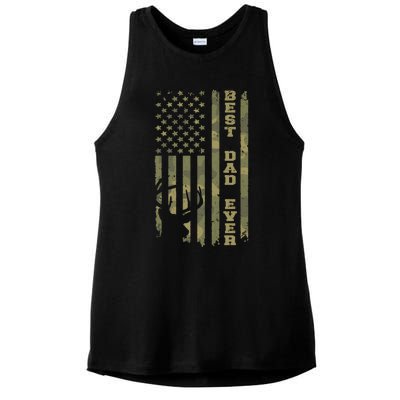 FatherS Day Best Dad Ever Vintage Camo Usa Flag Deer Hunter Ladies PosiCharge Tri-Blend Wicking Tank