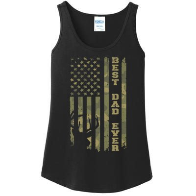 FatherS Day Best Dad Ever Vintage Camo Usa Flag Deer Hunter Ladies Essential Tank