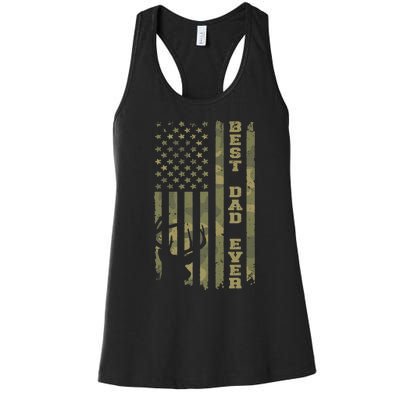 FatherS Day Best Dad Ever Vintage Camo Usa Flag Deer Hunter Women's Racerback Tank