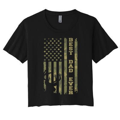 FatherS Day Best Dad Ever Vintage Camo Usa Flag Deer Hunter Women's Crop Top Tee