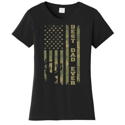 FatherS Day Best Dad Ever Vintage Camo Usa Flag Deer Hunter Women's T-Shirt