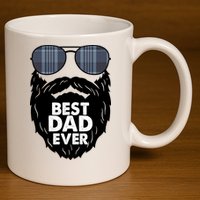 Father's Day Best Dad Ever Funny Beard Glasses Gift For Father 11oz C Handle Ceramic Mug