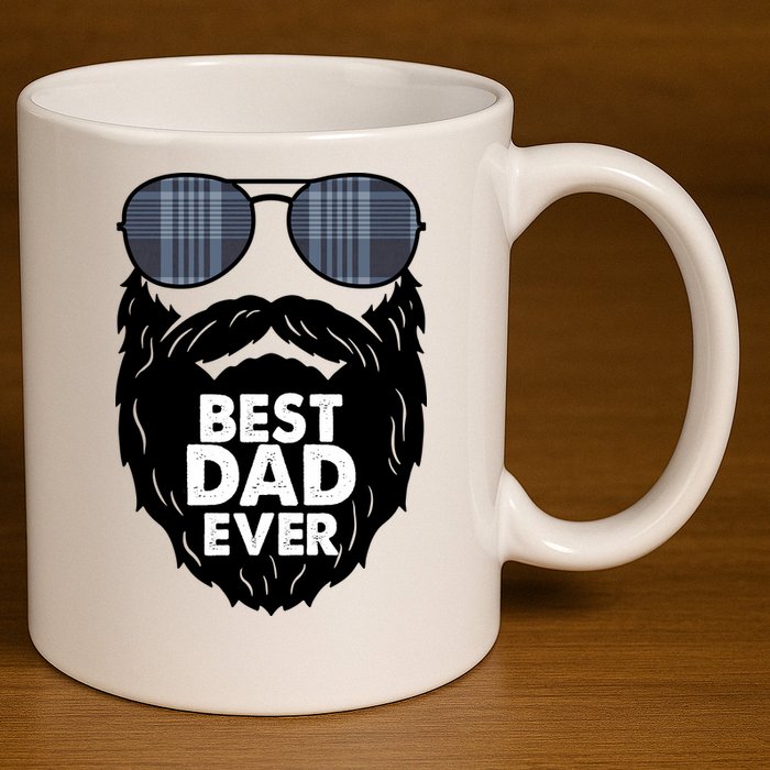 Father's Day Best Dad Ever Funny Beard Glasses Gift For Father 11oz C Handle Ceramic Mug
