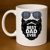 Father's Day Best Dad Ever Funny Beard Glasses Gift For Father 11oz C Handle Ceramic Mug