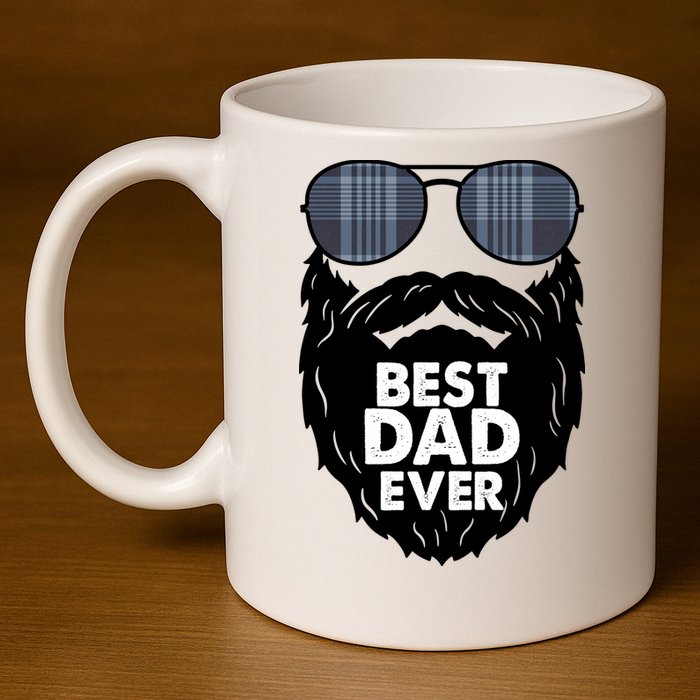 Father's Day Best Dad Ever Funny Beard Glasses Gift For Father 11oz C Handle Ceramic Mug